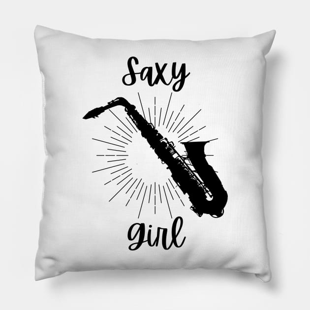 Saxy Girl - Black Version - Saxophone Player Funny Puns Saxophonist Sax Humor Pillow by Millusti