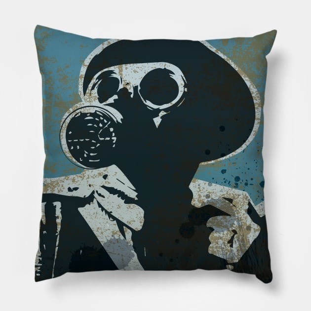 Gas Mask Gus Pillow by i4ni Studio