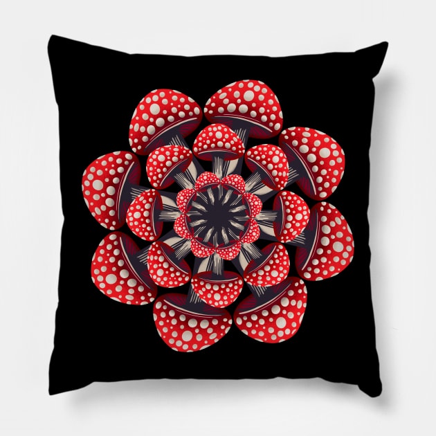 Red Mushroom Mandala Pillow by DaveDanchuk