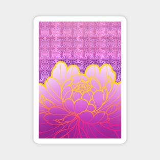 purple peony flower and japanese sayagata pattern Magnet