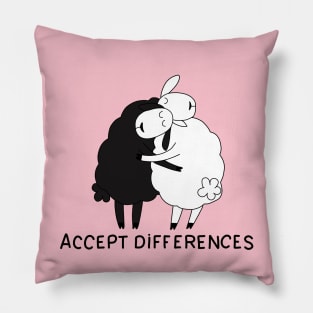 Black sheep and white sheep Pillow