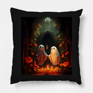 halloween costume vintage floral ghost pumpkin funny graphic Pillow