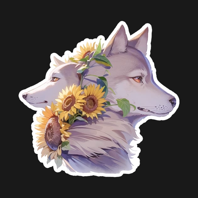 Lone Wolf With Flowers by LycheeDesign