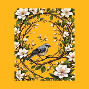 Mississippi Northern Mockingbird And Magnolia Flowers T-Shirt