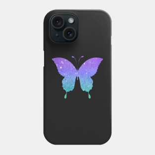 Pastel Teal and Purple Ombre Faux Glitter Butterfly Phone Case