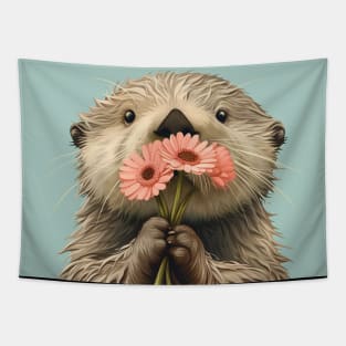 Floral Sea Otter Art Tapestry