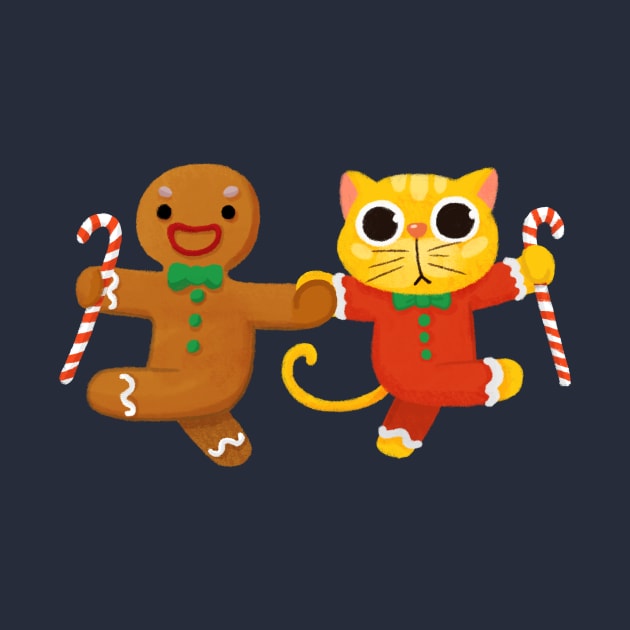 Christmas Cat Dance with Gingerbread Man by BBvineart