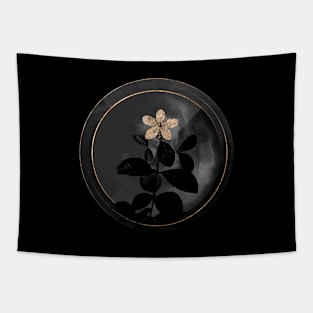 Shadowy Gardenia Botanical on Black and White Tapestry