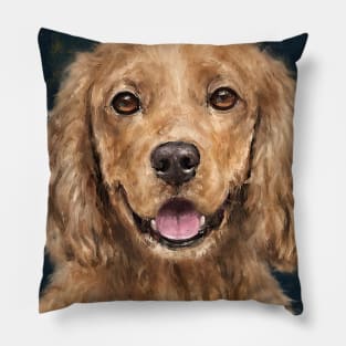 Painting of a Red Curly Cocker Spaniel Smiling Pillow