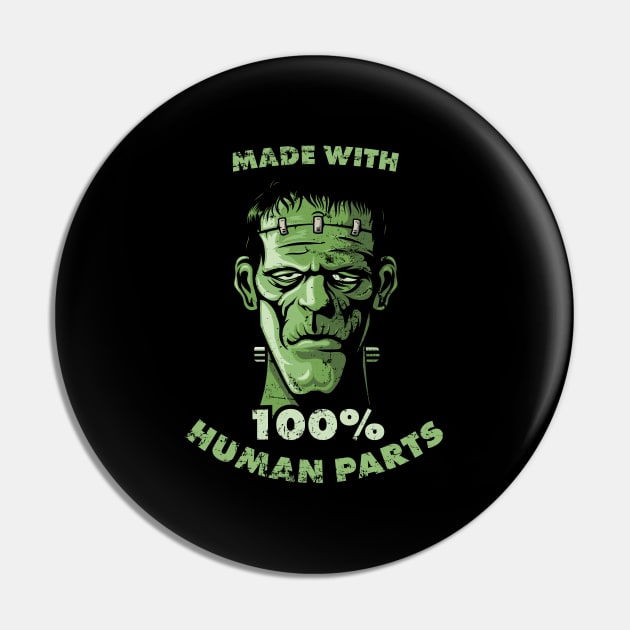 Made with 100% Human Parts Frankenstein Halloween Pin by Imagein