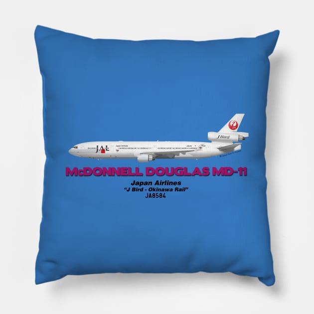 McDonnell Douglas MD-11 - Japan Airlines "J Bird - Okinawa Rail" Pillow by TheArtofFlying