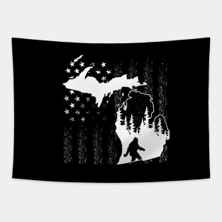 Michigan Bigfoot American Flag Tapestry