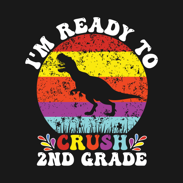 funny groovy back to school 2nd grade teacher , dinosaur by KRMOSH