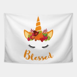 Unicorn Thanksgiving Women and Toddler Fall T-Shirt blessed Tapestry