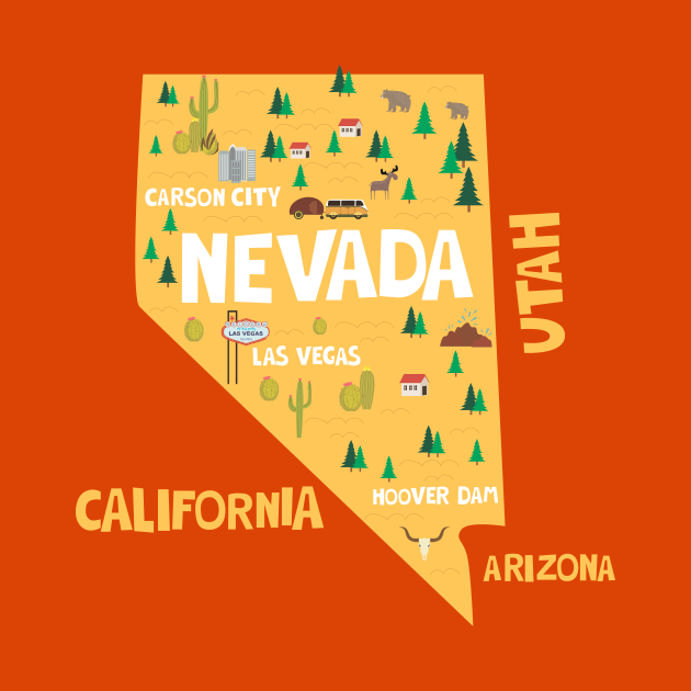 Nevada State USA Illustrated Map by JunkyDotCom