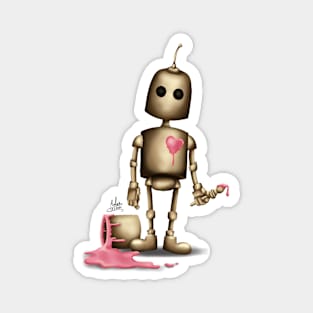 Robot with pink heart Magnet