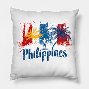 Philippines Vibes - Colourful palm trees and surfer small Pillow