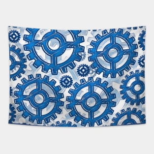 Blue gear wheels Tapestry