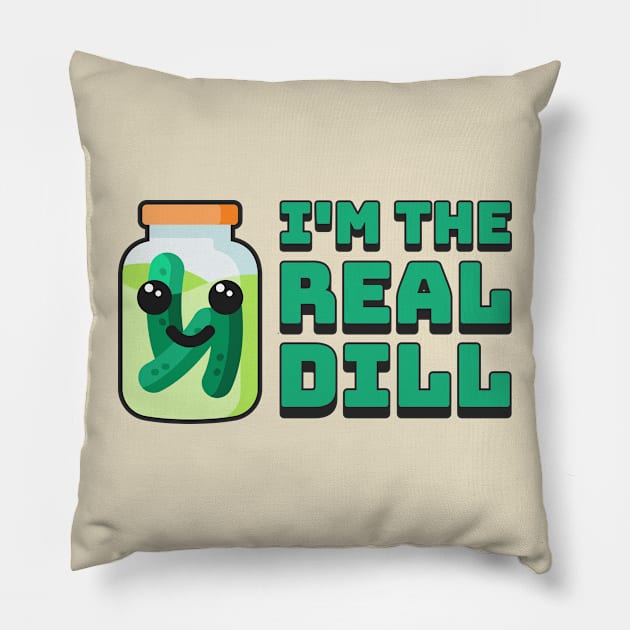 I'm The Real Dill! Cute Punny Pickle Cartoon Pillow by Cute And Punny