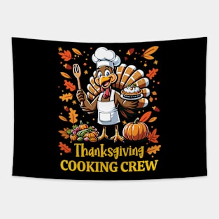 Thanksgiving Cooking Crew - Funny Turkey Chef Design Tapestry