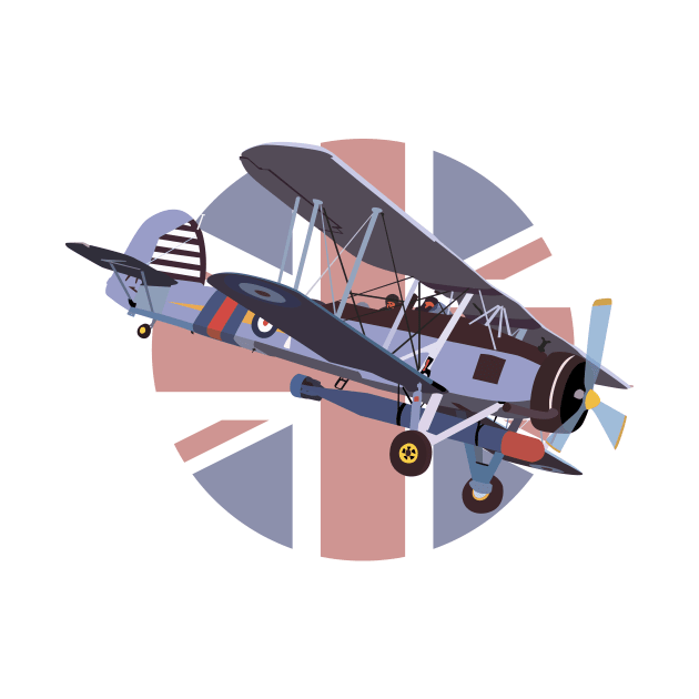 Fairey Swordfish British Torpedo Bomber with British Flag by NorseTech