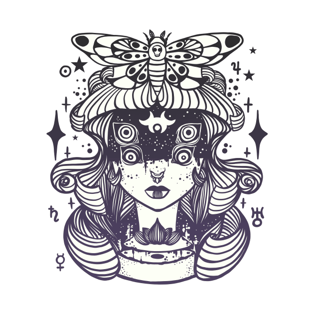 Weird Witch Girl With Quadruple Eyes And Death Head Moth by cellsdividing