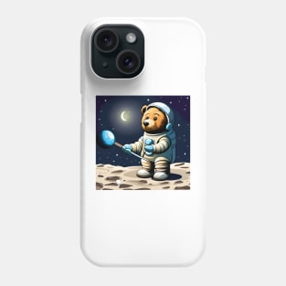 Teddy in a Space suit playing Golf on the Moon Phone Case