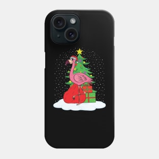 Pink Flamingo with Christmas Tree Phone Case