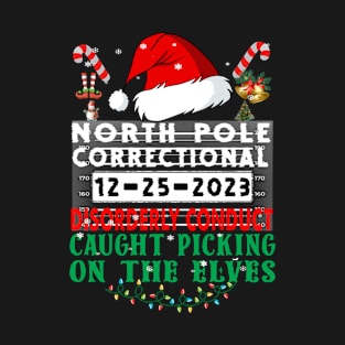 North Pole Correctional Disorderly Conduct Caught Picking on the Elves Xmas T-Shirt