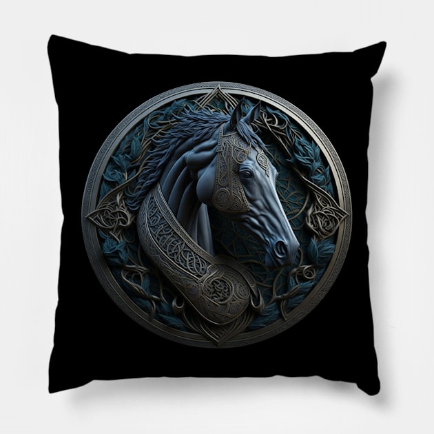 Celtic Style Animal 08 Horse 2 Pillow by PDA Southend