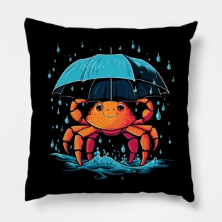 Crab Rainy Day With Umbrella Pillow