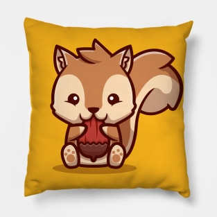 Cute Squirrel Eating Nut Cartoon Pillow