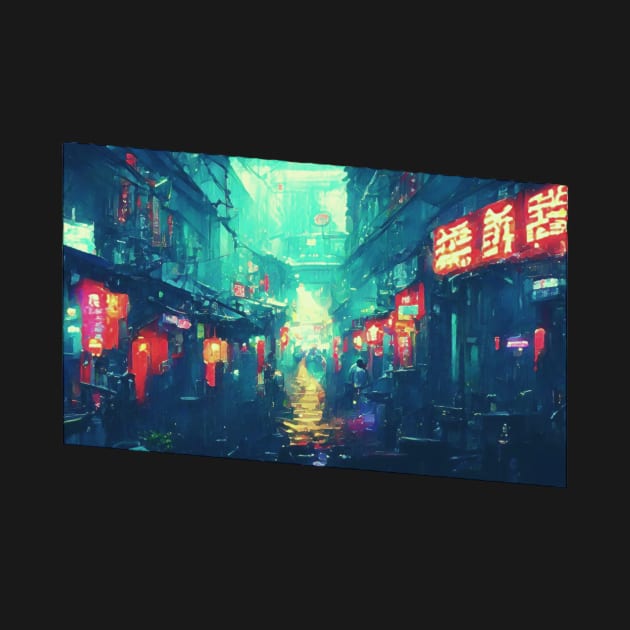 Cyberpunk Neon Rain City by FabDesign