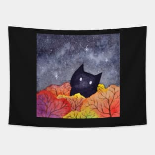 Starry Autumn Cat Watercolor Tapestry