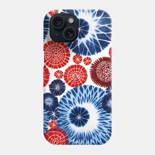 Red and blue shibori tie dye circles Phone Case