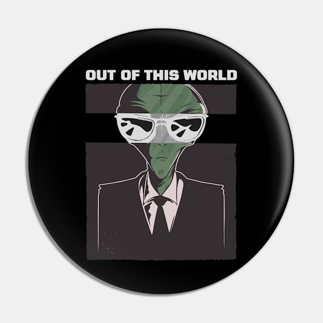 Best gift for an (out of this world) great person, funny cool Alien with suit and sunglasses graphic, UFO outer space lover cartoon, Men Women Pin by Luxera Wear