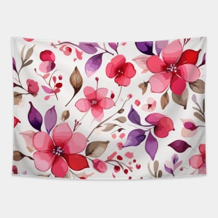 Pink Violet and Brown Floral Pattern on White Tapestry