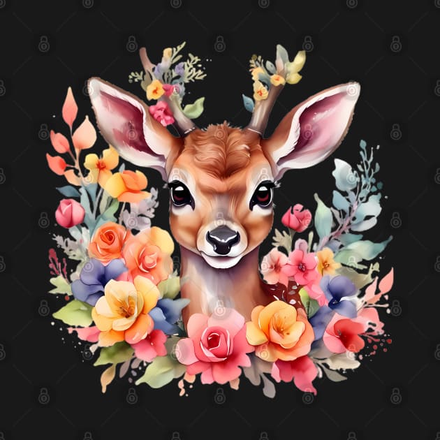 A deer decorated with beautiful watercolor flowers by CreativeSparkzz