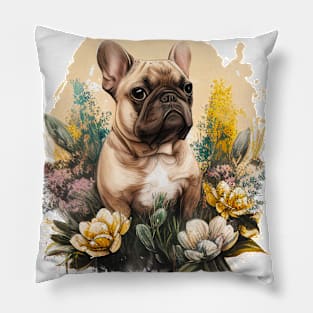 Frenchie Floral Pillow