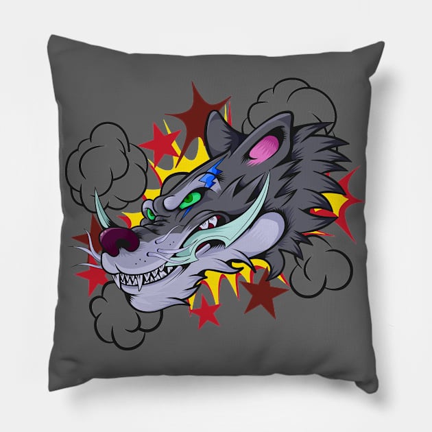 Dope wolf Gang mean face illustration Pillow by slluks_shop