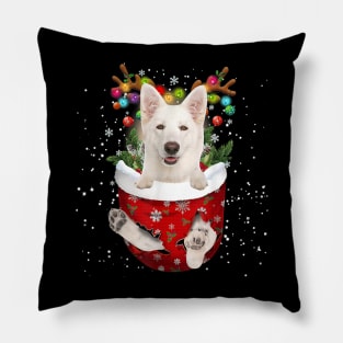 White German Shepherd Reindeer In Pocket Christmas Pillow