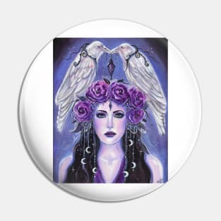 Goddess with white ravens by Renee Lavoie Pin