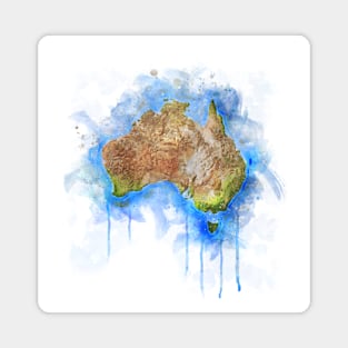 Flowing Watercolor Illustration of Australia Map Magnet