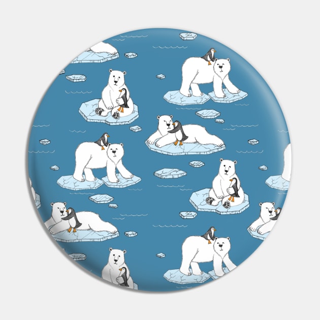 Polar Bear Loves Penguin Pin by micklyn