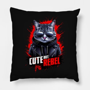 Adorable Badboy Cat - Cute But Rebel Pillow