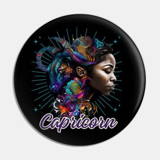 Black Capricorn Zodiac Sign Woman Pin