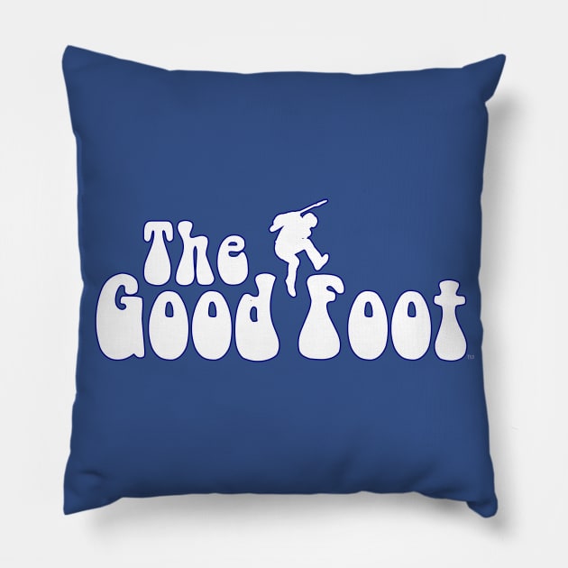 THE GOOD FOOT - (White logo / Blue outline) Pillow by The Good Foot