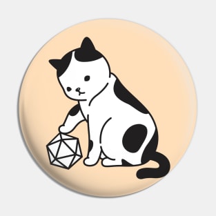 Cute Cat with Polyhedral D20 Dice Pin