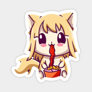 Cat Eating Spaghetti Cute Anime Kitten Magnet