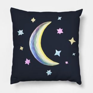 Low Poly Crescent Moon and Stars Pillow